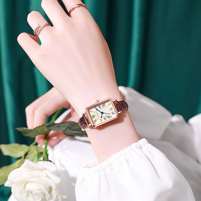 Đồng Hồ Quartz Mặt Vuông Dây Da Thời Trang Mới 2023