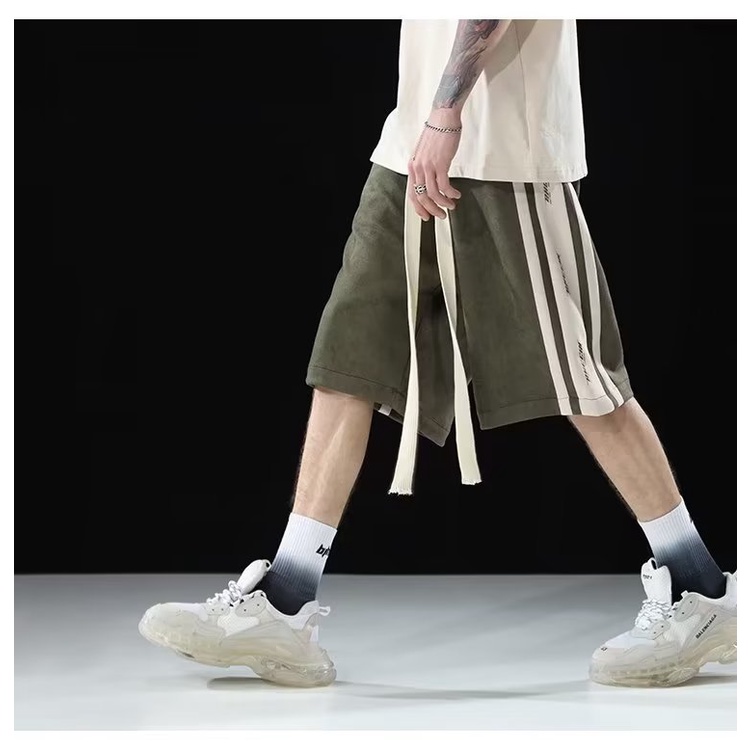 Quần Short Thể Thao Da Lộn Phong Cách Retro Đường Phố Mỹ Thời Trang Mùa Hè Cho Nam