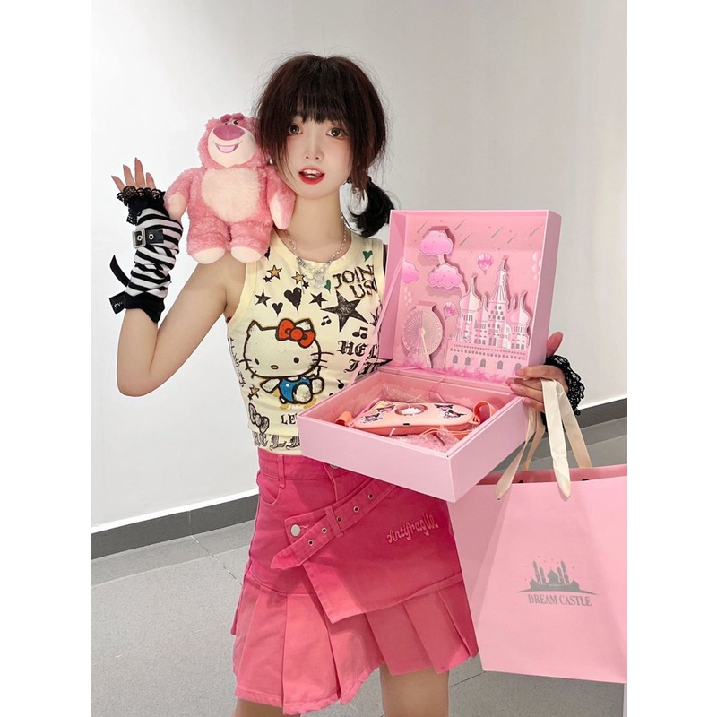 Y2k Chân Váy Jean Denim Lưng Cao Xếp Ly Thời Trang Mùa Hè Cho Nữ