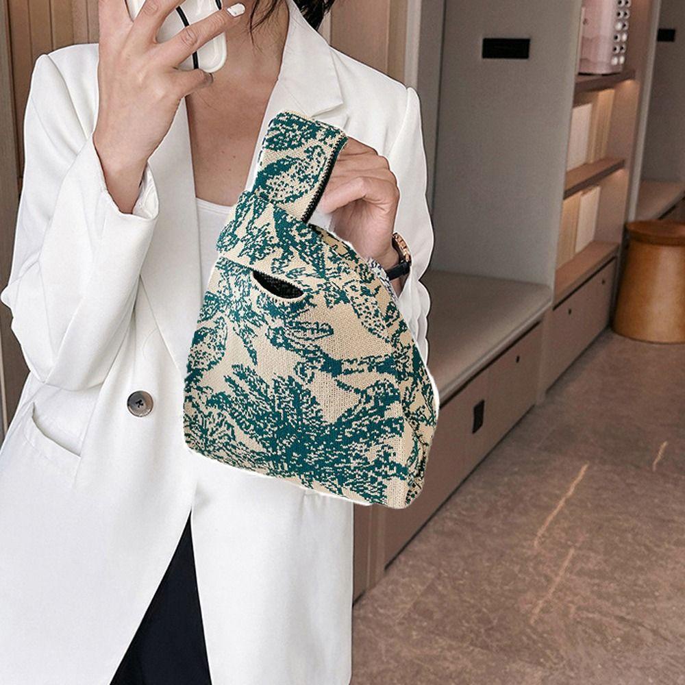 Túi Đựng Đồ Trang Điểm / Son Môi Dệt Kim Họa Tiết Cây Dừa Phong Cách Hàn Quốc