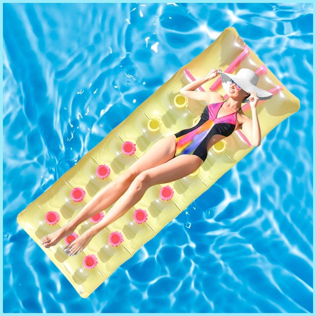 Giường Hơi 18 Ngăn Đựng Cốc Nước Và Vòng Đệm Hồ Bơi tdevn tdevn