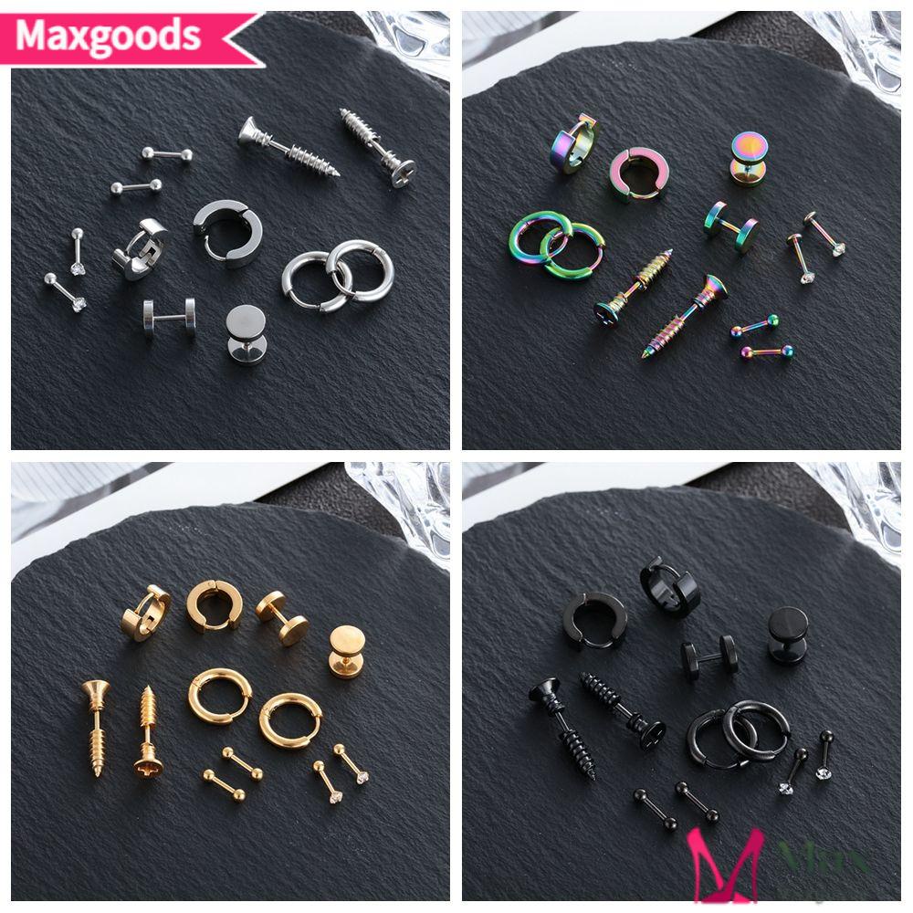 Bộ 6 Đôi Khuyên Tai Hình Quả Tạ Bằng Thép Không Gỉ Màu Đen Phong Cách Gothic