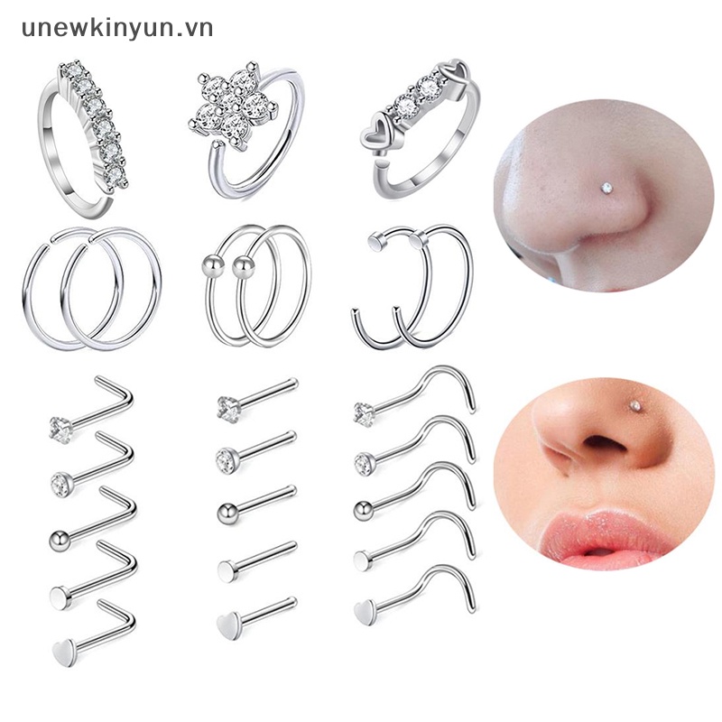 Set 24 Khuyên Mũi 20G Đính Đá Cá Tính
