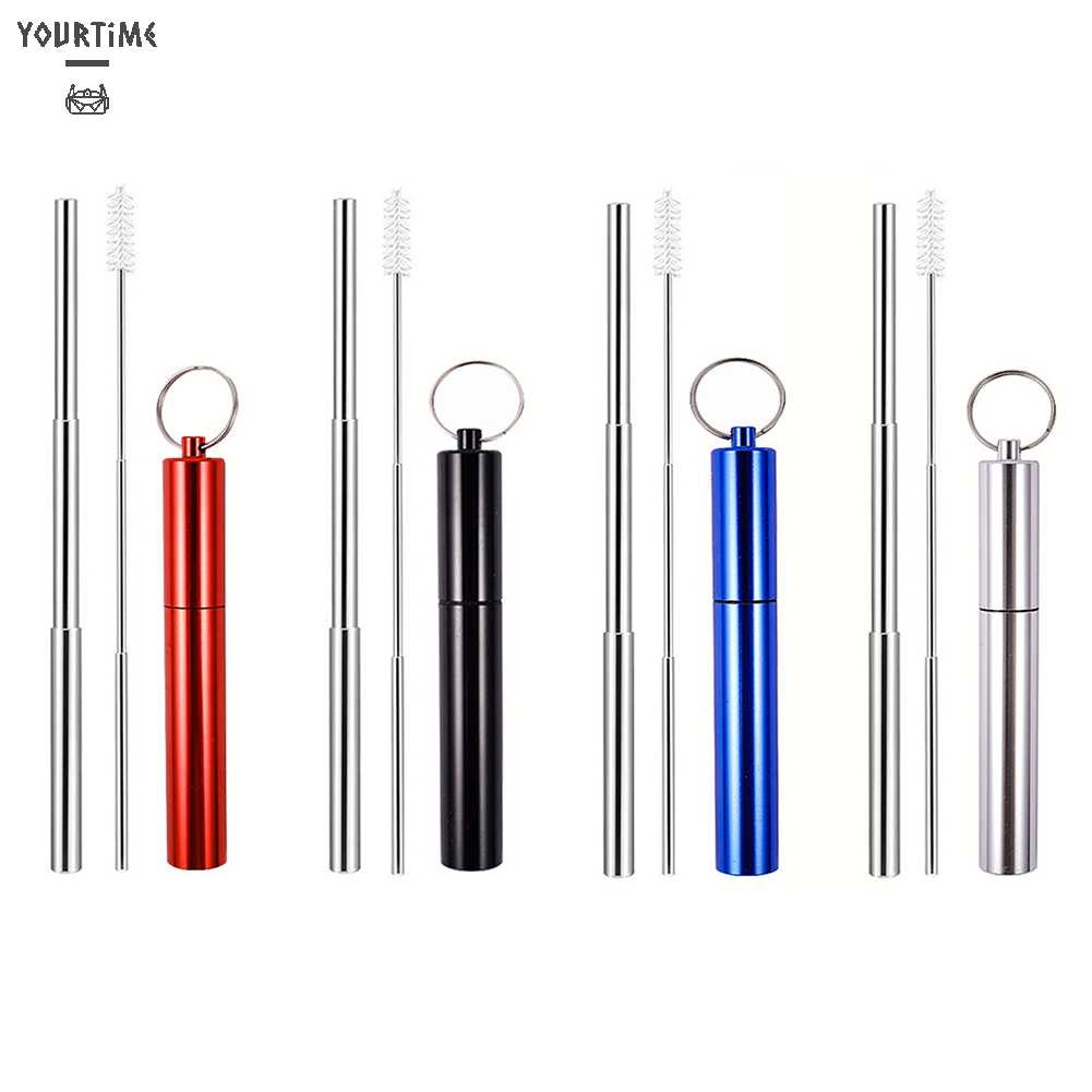 Bộ 3 Ống Hút Thép Không Gỉ Có Thể Tái Sử Dụng Kèm Cọ Vệ Sinh