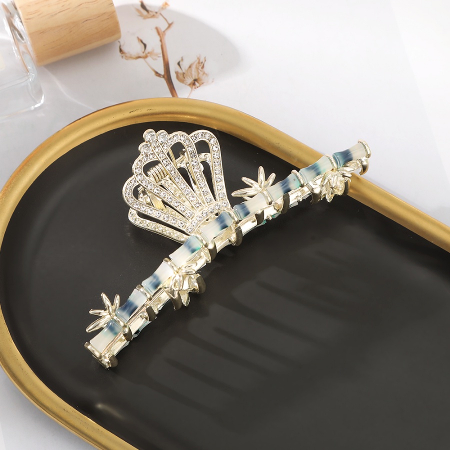 Kẹp Tóc Đuôi Ngựa Hình Vương Miện Bằng Tre Và Hợp Kim Đính Đá Pha Lê Phong Cách