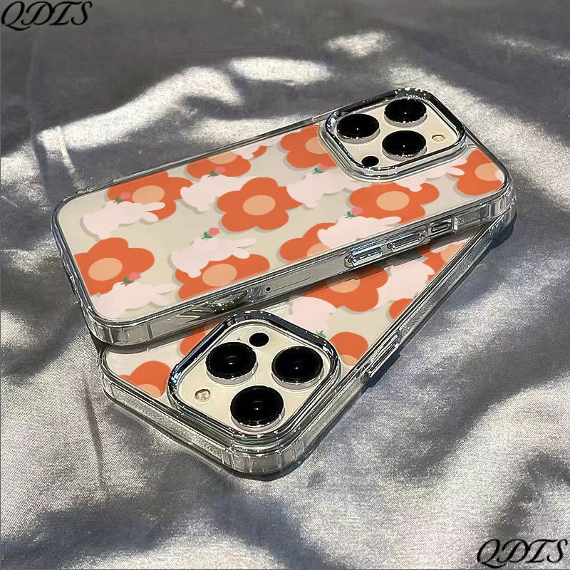 ✅Ốp Điện Thoại Mềm Chống Sốc In Hình Thỏ / Hoa Đào Màu Trắng / Cam Cho Iphone 1214Pro 13 711 8 max