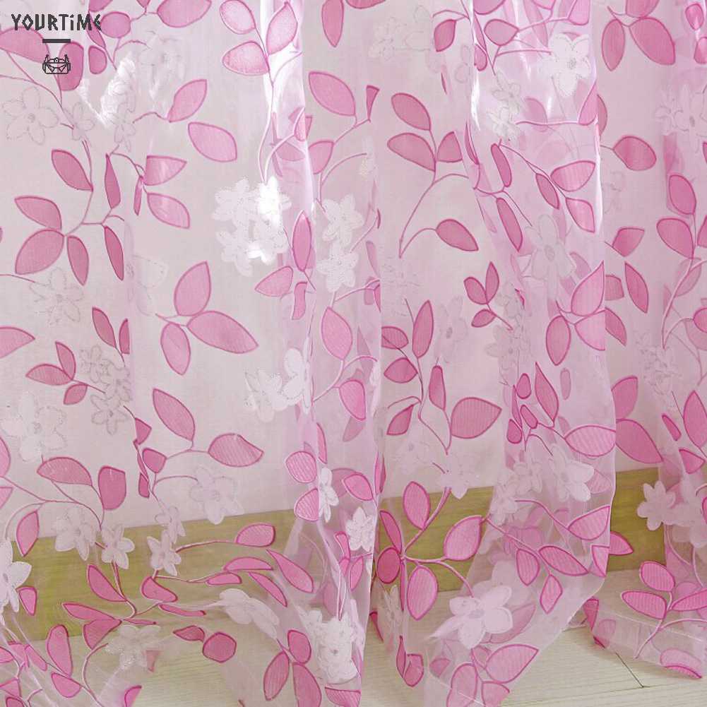 Rèm Cửa Sổ Vải Gauze In Họa Tiết Lá Cây Trang Trí Trong Mờ Dành Cho Cửa Sổ Phòng