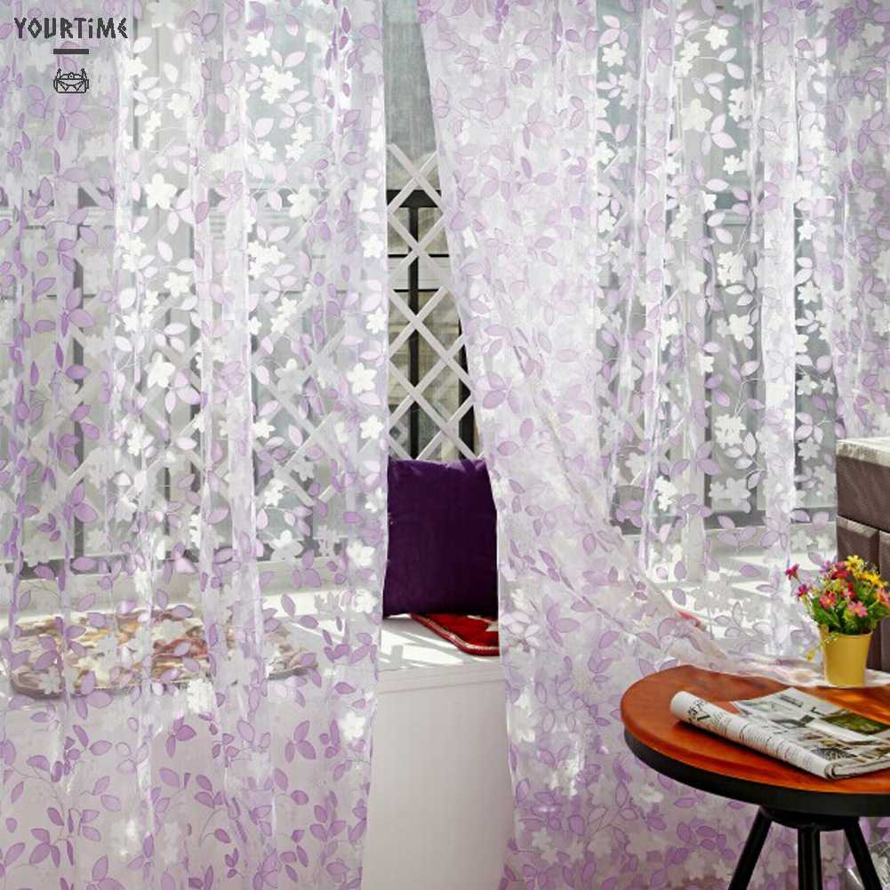 Rèm Cửa Sổ Vải Gauze In Họa Tiết Lá Cây Trang Trí Trong Mờ Dành Cho Cửa Sổ Phòng