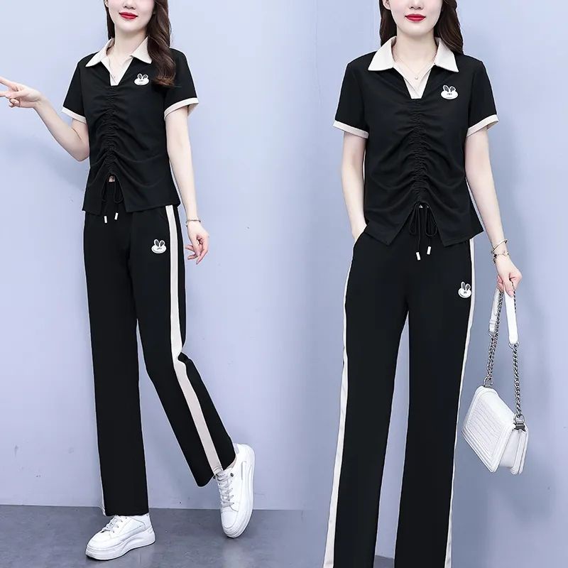 Bộ Đồ Thể Thao Áo Thun Tay Ngắn Phối Quần Dài Xếp Ly Thời Trang Mùa Hè 2023 Mới