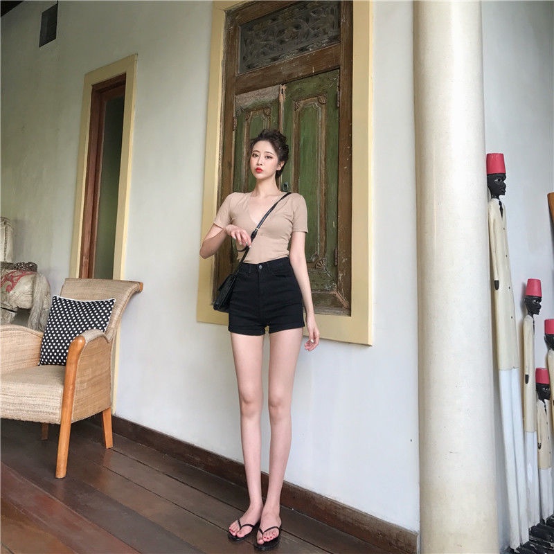 Quần Short Denim Lưng Cao Dáng Ôm Phong Cách Retro Thời Trang Mùa Hè Dành Cho Nữ