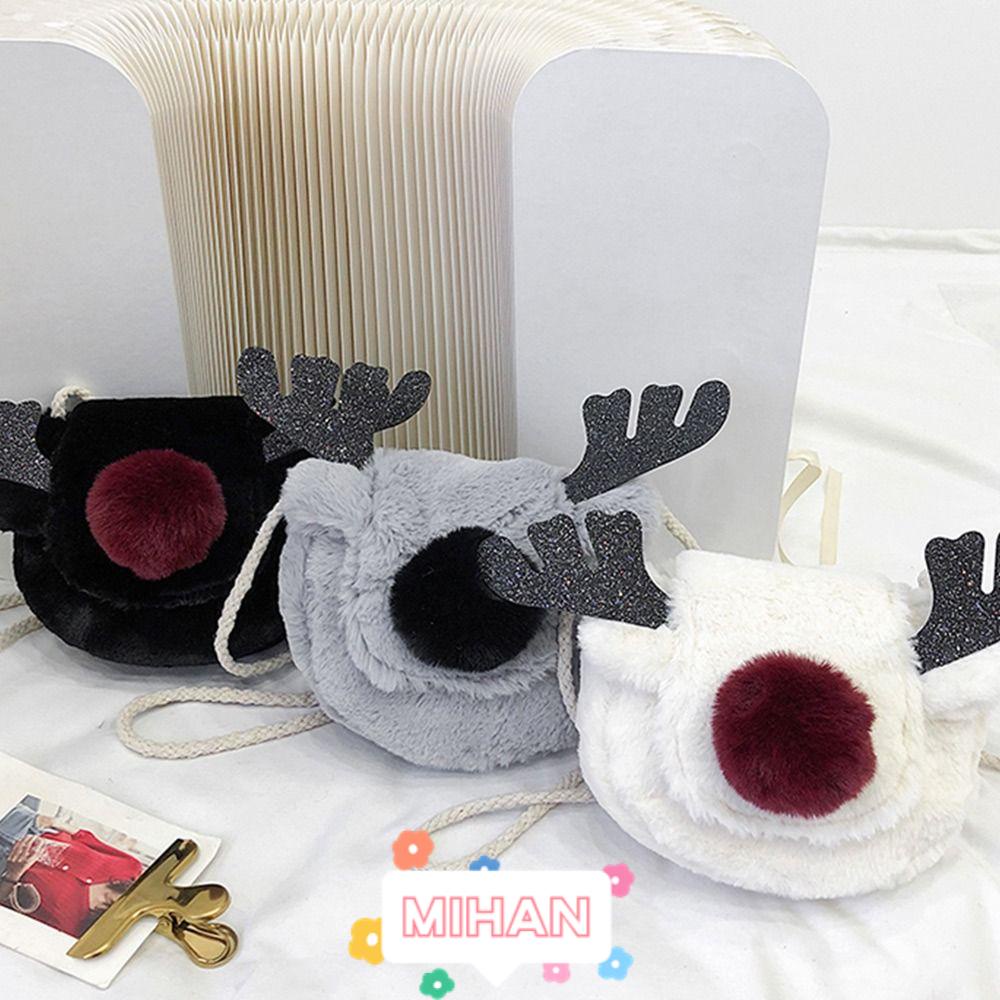 MIHAN1 Túi Xách Lông Nhung Mềm Mại Hình Tuần Lộc Giáng Sinh