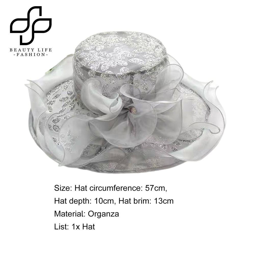 Nón Vải Rộng Vành Phối Hoa Đính Kim Sa Lấp Lánh Thời Trang Cho Nữ