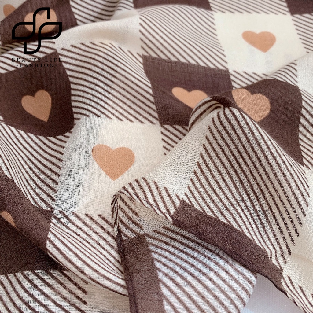 Khăn Choàng Cổ Dài Dày Dặn Thoáng Khí Chống Lạnh Giữ Ấm In Họa Tiết Caro Trái Tim Thời Trang