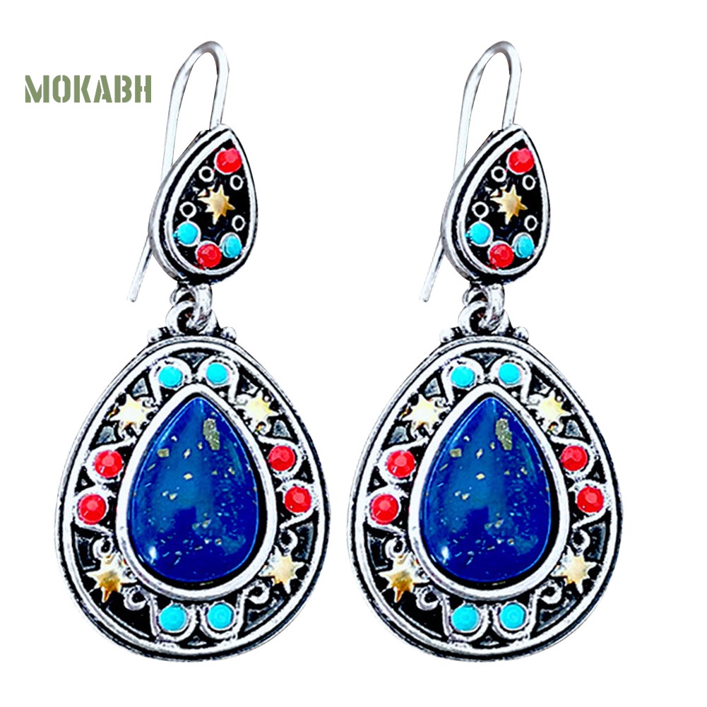 [Mok Abh] Bông Tai Hình Giọt Nước Có Đính Đá Giả Phong Cách Vintage