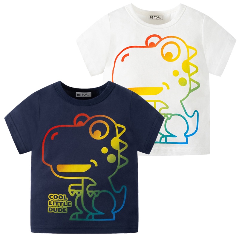 Áo Thun Cotton In Họa Tiết Khủng Long Hoạt Hình Phong Cách Hàn Quốc Thời Trang Mùa Hè Cho Bé Trai