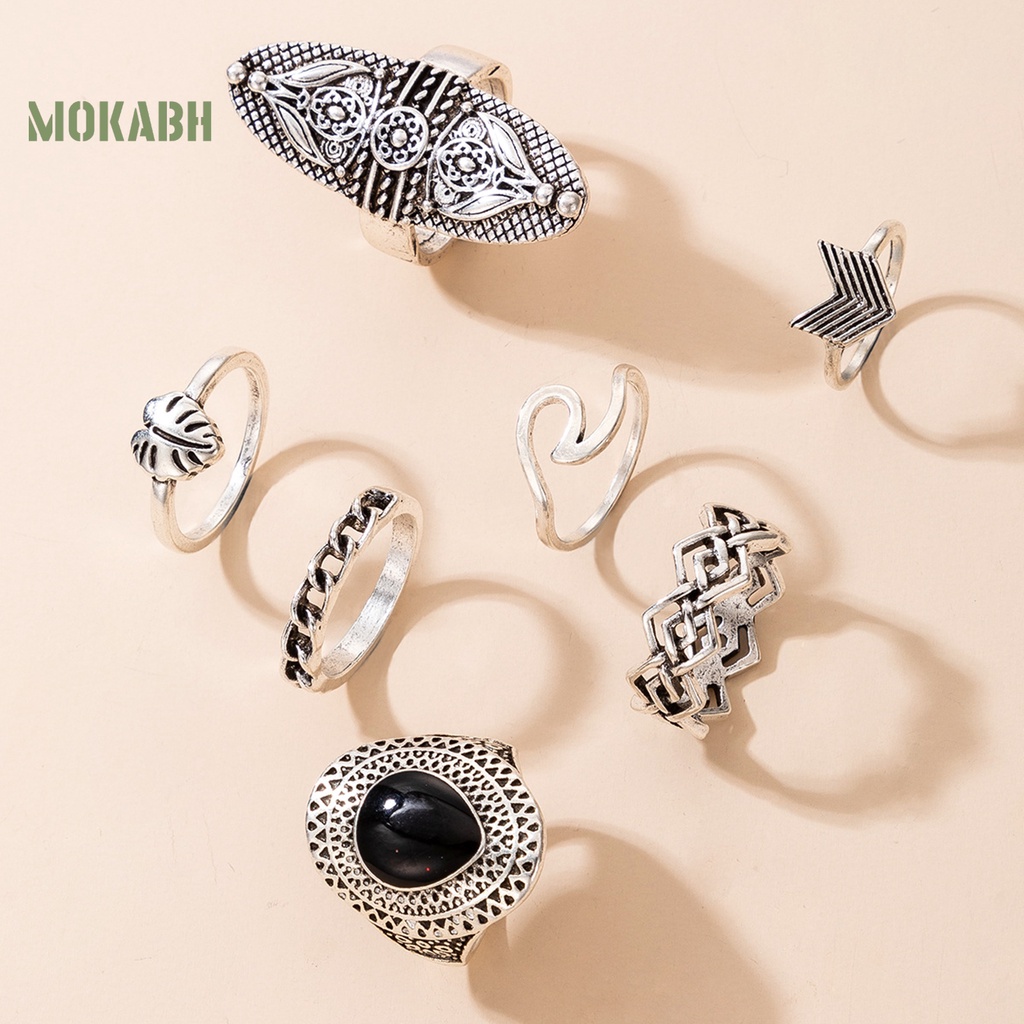 [Mok Abh] Set 7 Nhẫn Đeo Giữa Ngón Tay Phong Cách Bohemian