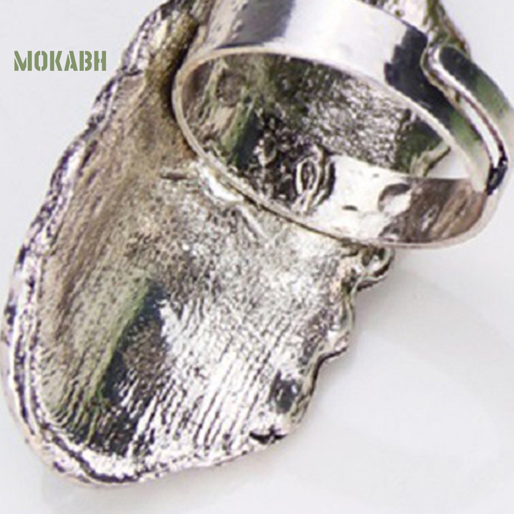 [Mok Abh] Nhẫn Hở Chạm Khắc Hoa Văn Đá Xanh Lá Phong Cách Bohemian Có Thể Điều Chỉnh Kích Thước