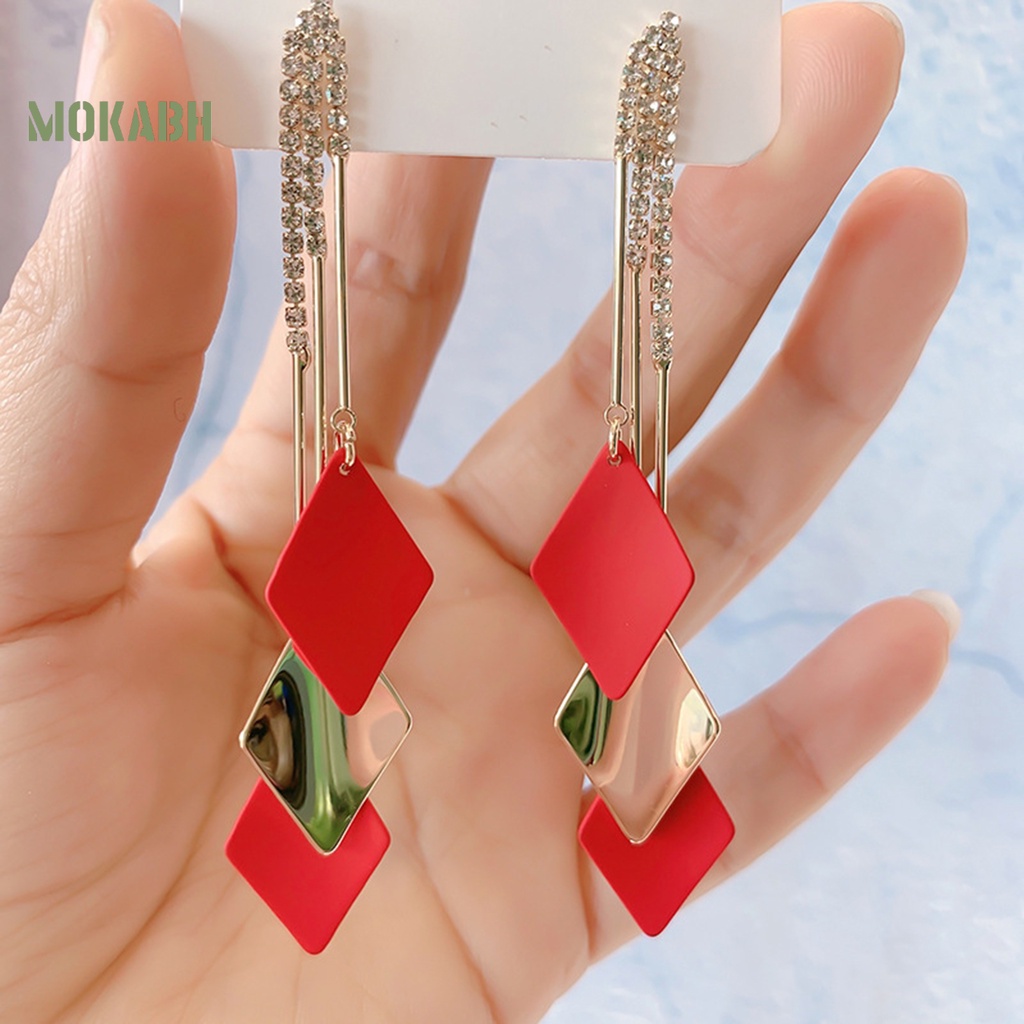 1 Cặp Bông Tai Tua Rua Đính Đá Màu Sắc Tương Phản Phong Cách Bohemian