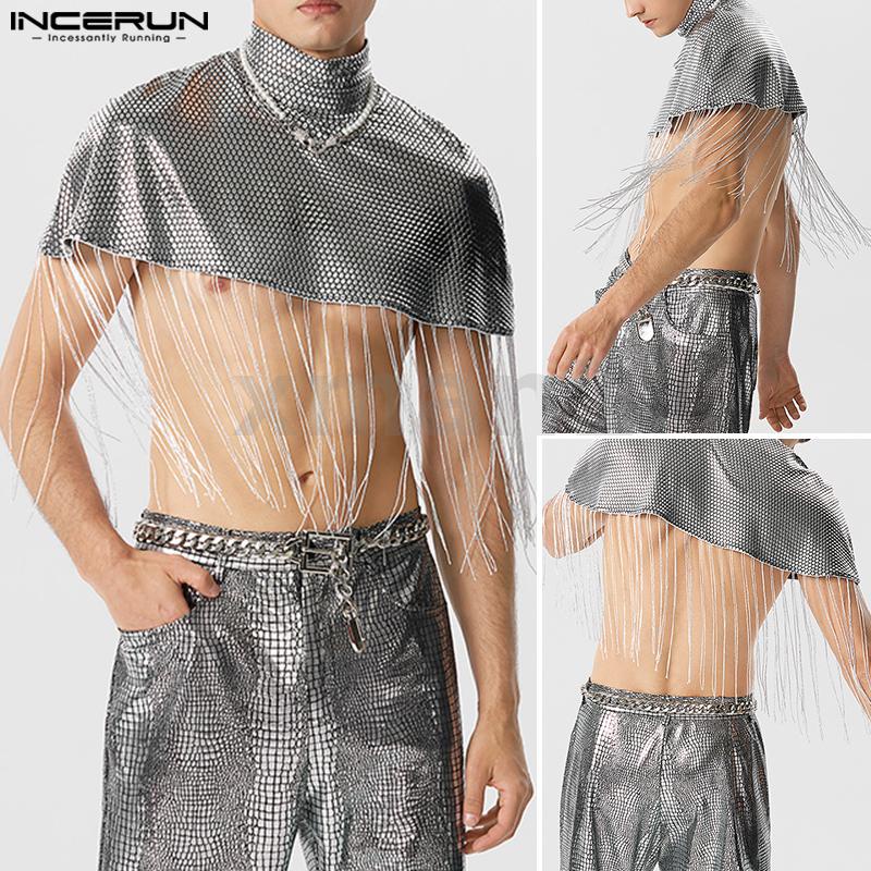 Xman INCERUN Áo Choàng Ngắn Tay Cổ Lọ Phối Tua Rua Kim Tuyến Vintage Cho Nam