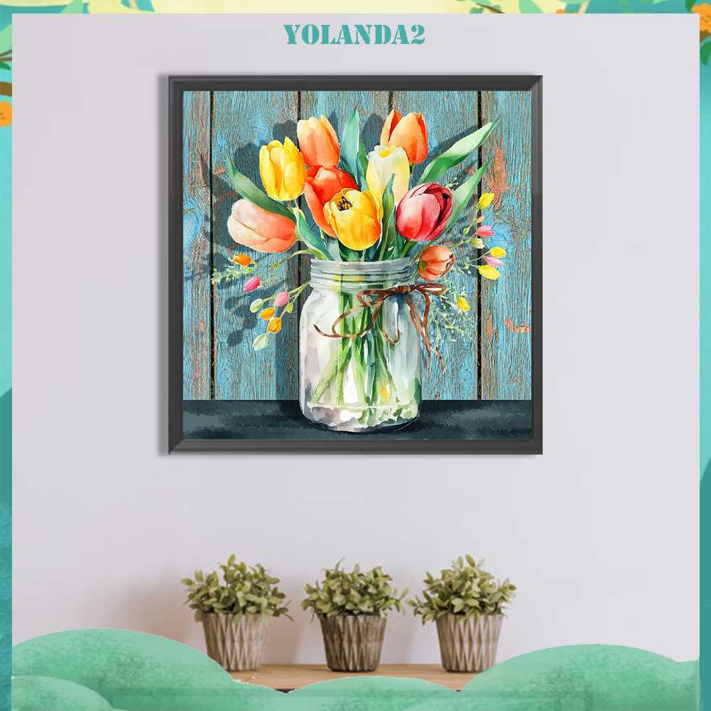 Tranh Đính Đá Kim Cương Toàn Bộ 5D DIY Hình Vẽ Chậu Hoa Trang Trí Nhà Cửa