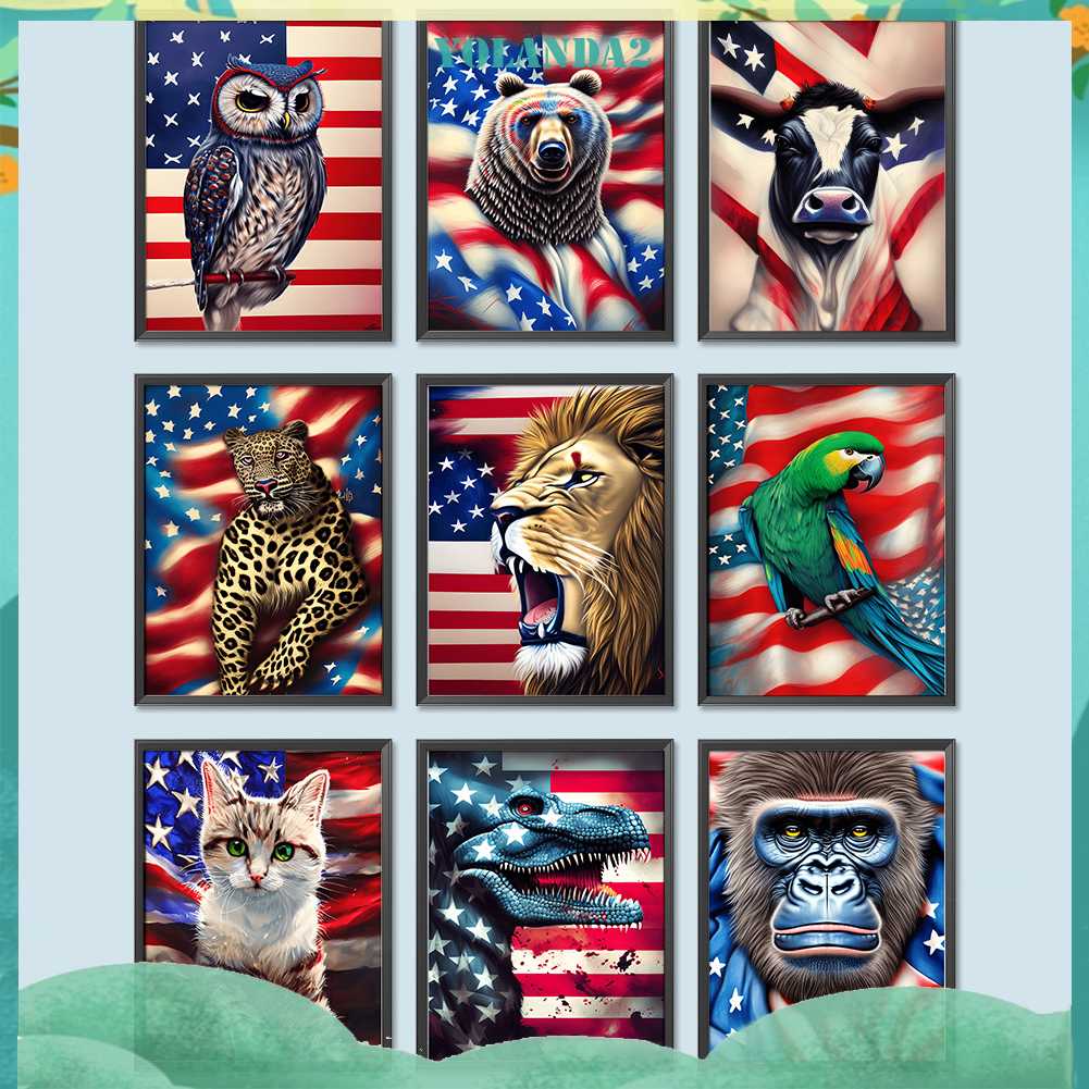 Tranh Đính Đá Kim Cương Toàn Bộ 5D DIY Hình Cờ Mỹ