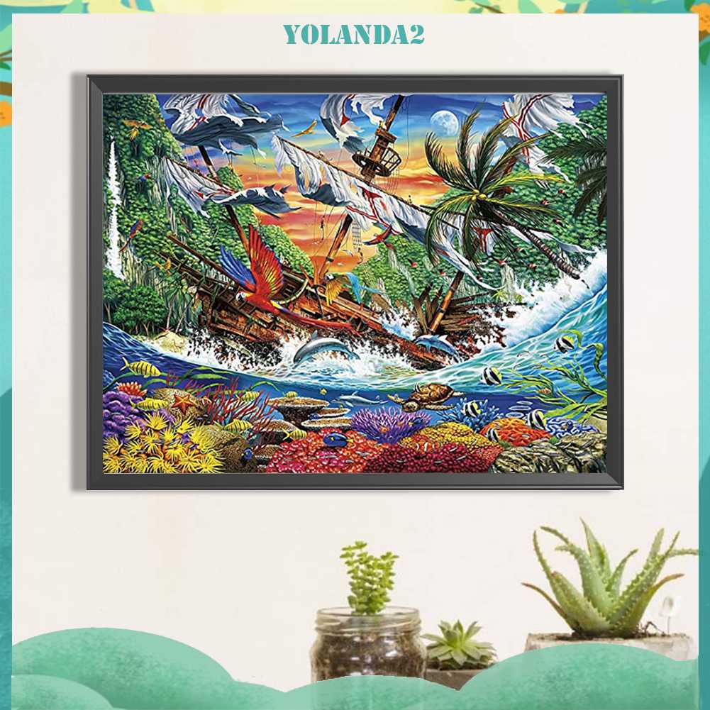 Tranh Đính Đá Kim Cương Toàn Bộ 5D DIY Hình Vẽ Thuyền Buồm Trang Trí Nhà Cửa