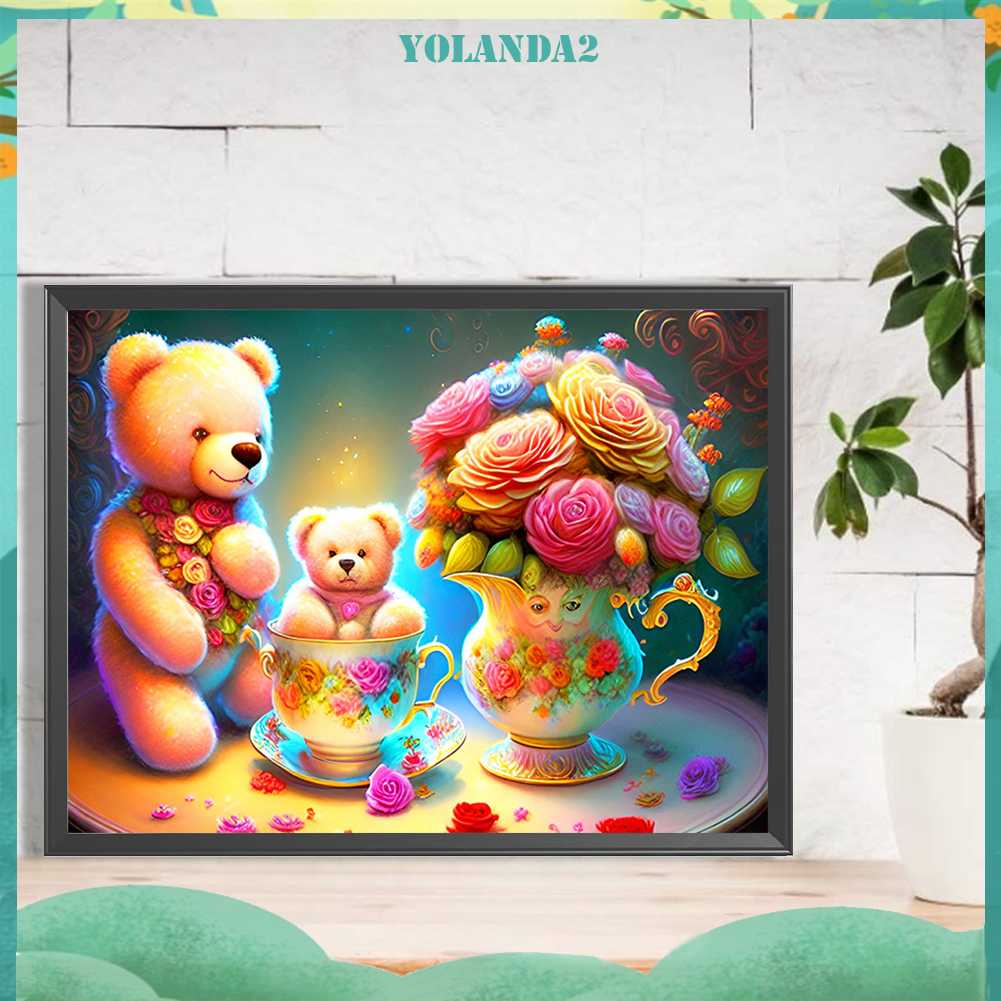 Tranh Đính Đá Kim Cương Toàn Bộ 5D DIY Hình Vẽ Gấu Trang Trí Nhà Cửa