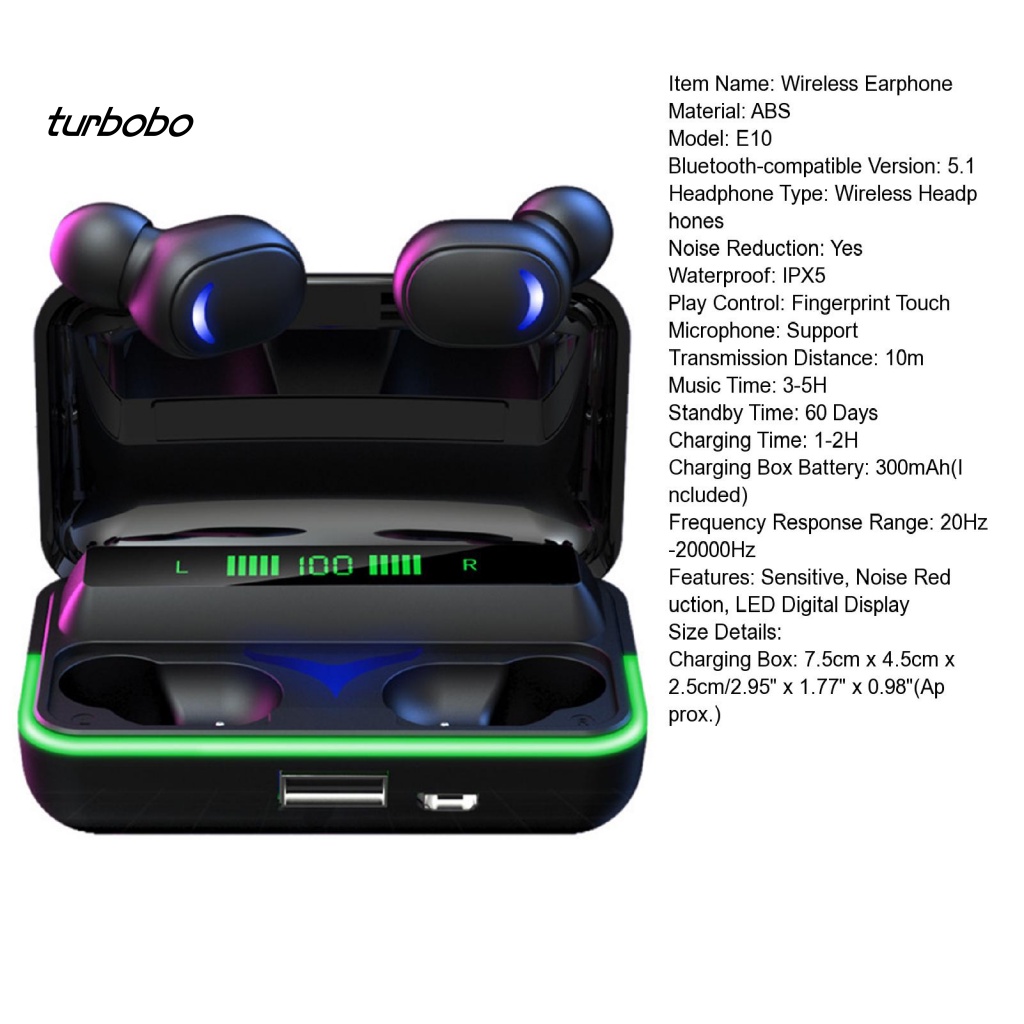 Tai Nghe Thể Thao Không Dây E10 Mega Bass RGB Tích Hợp Đèn Kết Nối Bluetooth 5.1 Chuyên Dụng Chơi Game