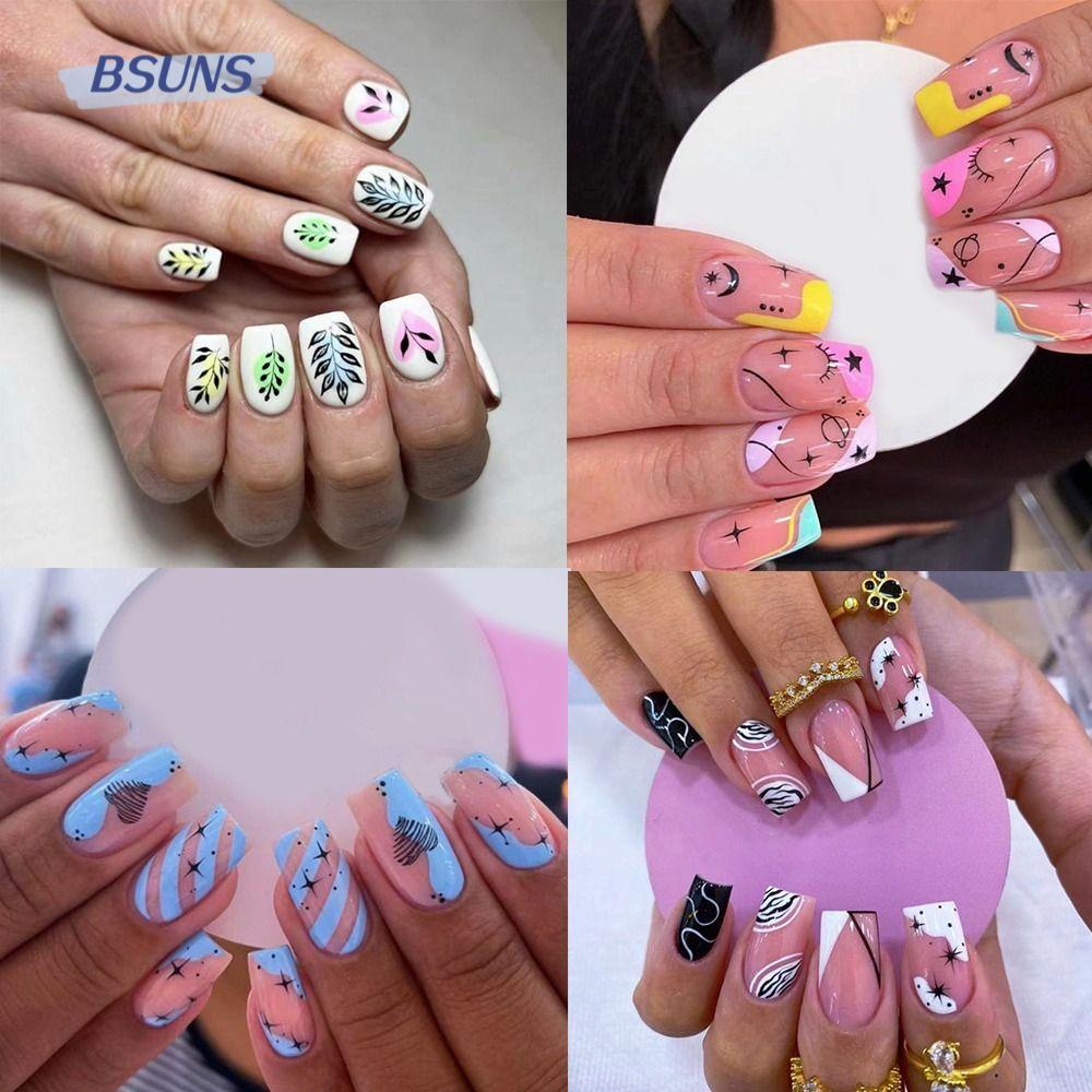Bộ Móng Tay Giả Có Thể Tháo Rời Họa Tiết Lá Graffiti