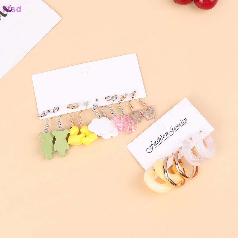 {Ffsd} Bộ Khuyên Tai Hình Học / Trái Tim / Bướm Nhiều Màu Dễ Thương Hợp Thời Trang Làm Quà Tặng Cho Nữ