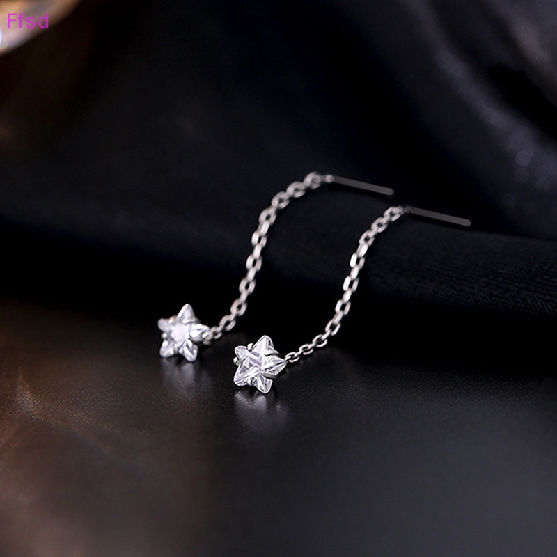 {Ffsd} Bông Tai Dây Dài Đính Đá Zircon Hình Ngôi Sao / Trái Tim Cá Tính Đa Năng Trang Sức Đám Cưới Cho Nữ