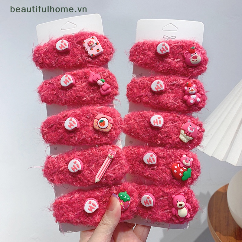 [beautifulhome] Kẹp Tóc Mái Bằng Lông Giả Họa Tiết Dâu Tây / Gấu Hoạt Hình Dễ Thương Ngọt Ngào Cho Nữ [Đẹp]