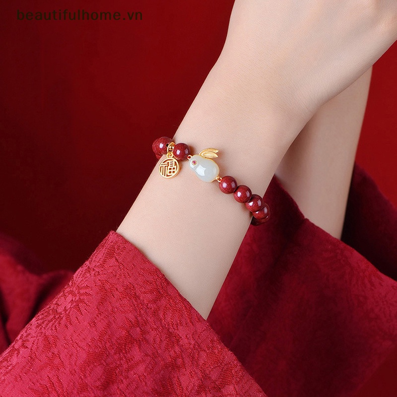[beautifulhome] Vòng Tay Hình Thỏ Cinnabar May Mắn Sáng Tạo Thời Trang Vintage Làm Thủ Công Cho Nữ [beauty]