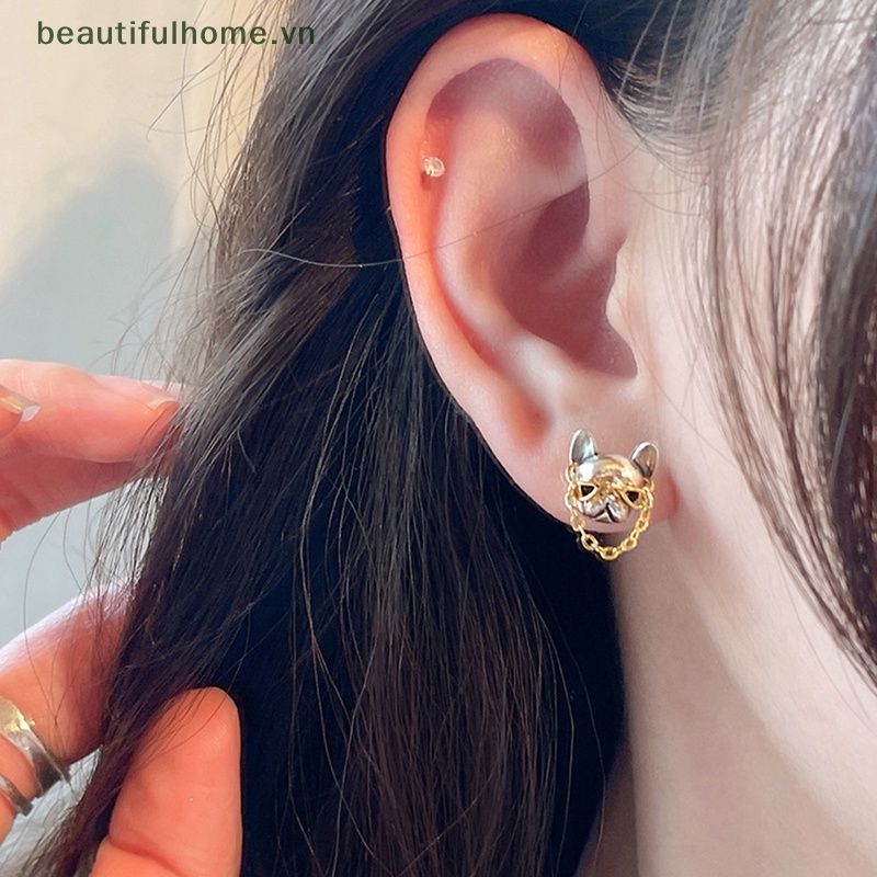 1 Đôi Bông Tai Hình Chó Bull Phong Cách Hip Hop Dễ Thương Dành Cho Nữ