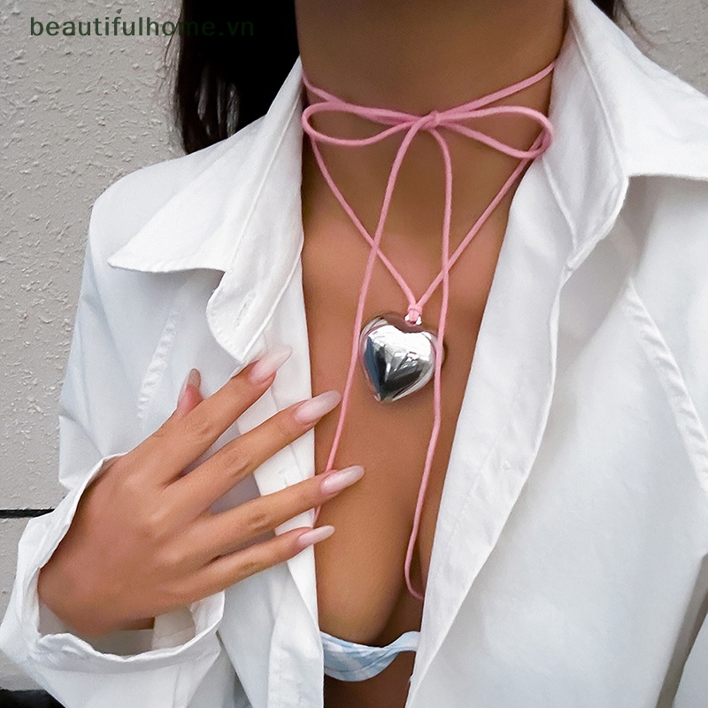 [beautifulhome] Vòng Cổ Choker Nhung Đen Thắt Nút Hình Trái Tim Lớn Thanh Lịch Có Thể Điều Chỉnh Cho Nữ [beauty]
