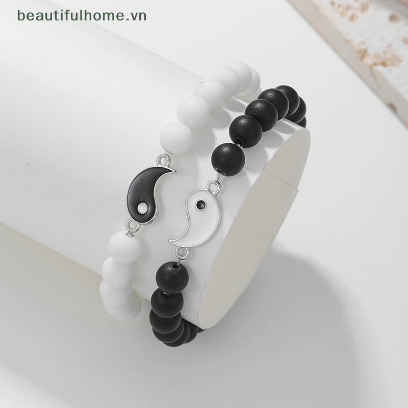 [beautifulhome] Bộ Vòng Tay Chuỗi Hạt Màu Trắng Đen Phong Cách Thái Cực Quyền Thời Trang Âu Mỹ Dành Cho Cặp Đôi Làm Quà Tặng Tiệc Tùng [