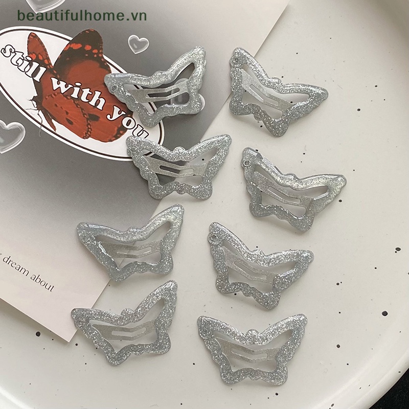 Set 2 Kẹp Tóc BB Hình Bướm Màu Bạc Dễ Thương Cho Nữ