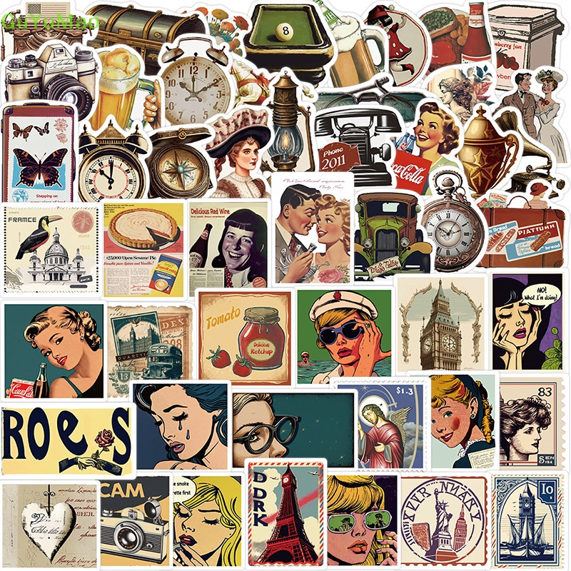 Bộ 50 Miếng Dán Trang Trí Điện Thoại / Va Li / Xe Hơi / Guitar / Laptop Họa Tiết Graffiti Kiểu Âu Mỹ Dễ Thương