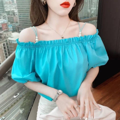 Áo Kiểu Trễ Vai Tay Ngắn Họa Tiết Hoa Phong Cách Pháp Thời Trang Mùa Hè Mới Cho Nữ HZFWC1178