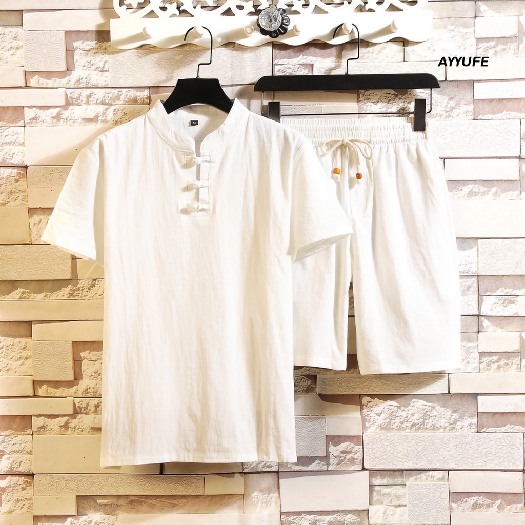 Bộ Đồ Thể Thao 2 Món Áo Tay Ngắn Cổ Đứng Phối Quần Short Lưng Thun Dây Rút Thời Trang Mùa Hè Cho Nam
