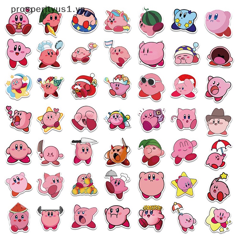 1 [prosperityus1] 50 Miếng Dán Hoạt Hình Kirby Chống Nước Trang Trí Laptop Guitar Ván Trượt [VN]