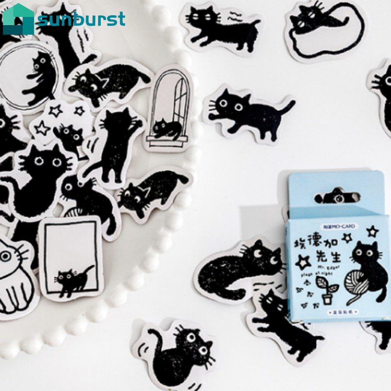 Bộ 45 Miếng Dán Trang Trí Sổ Tay / Nhật Ký Hình Mèo Đen Dễ Thương DIY