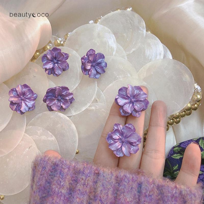 Beautycoco🍊 Khuyên tai hình hoa trà bằng nhựa resin bạc 925 phong cách Nhật Hàn độc đáo thời trang