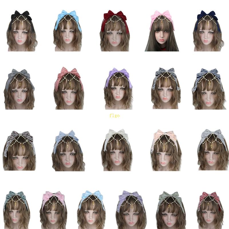 Băng Đô Ren Nhiều Lớp Đính Ngọc Trai Phong Cách Lolita