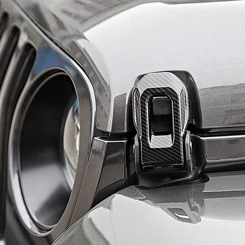 Bộ 2 Viền Sợi Carbon Nhựa ABS Trang Trí Chốt Khóa Mui Xe Jeep Wrangler JL JLU Gladiator JT 2018-2023