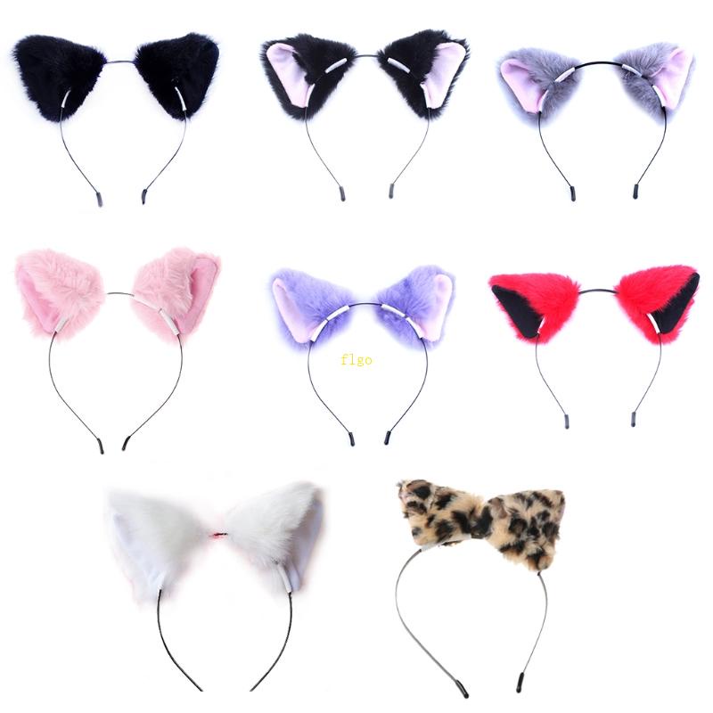 Flgo Băng Đô Tai Mèo Lông Dài Hóa Trang Anime Thời Trang Cho Nữ