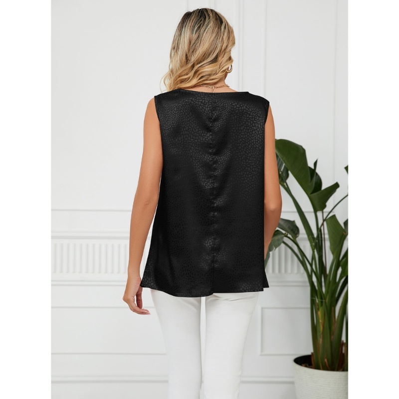 Xiangbao Áo Tank Top Không Tay Cổ Bò Dáng Rộng Vải Jacquard Satin Họa Tiết Chấm Bi Cho Nữ