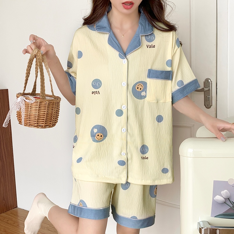 Bộ Đồ Ngủ Ngắn Phong Cách Hàn Quốc Ngọt Ngào Mùa Hè 2023 plus Size 110.00kg Cho Nữ