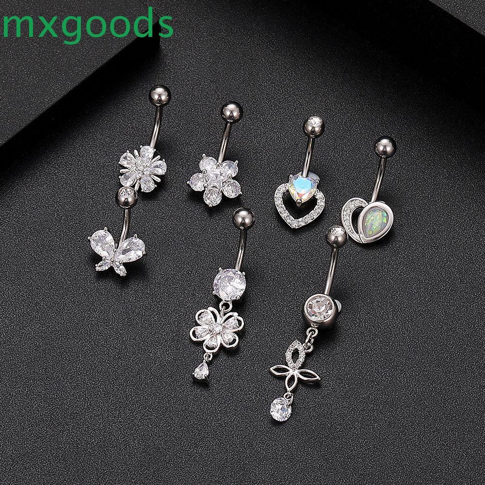 Khuyên Rốn Hình Hoa / Trái Tim Bằng Thép Không Gỉ Phong Cách Hip Hop Đơn Giản|Khuyên Rốn Đính Đá Zircon Thời Trang