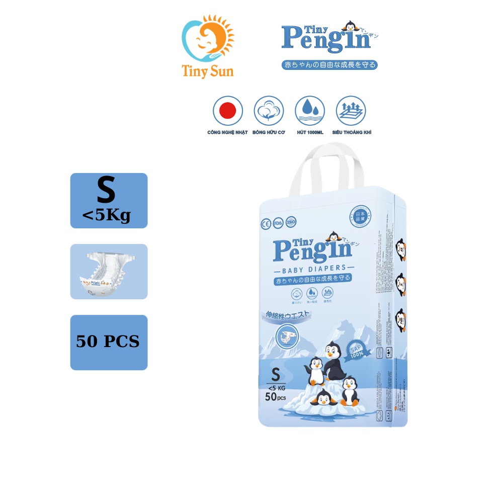 Tã Dán Tiny Pengin Size S 50 Miếng Dành Dành Cho Trẻ Sơ Sinh Nhỏ Hơn 5kg - Tiny Sun